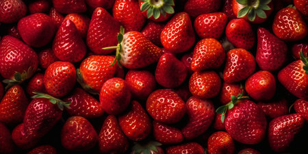 Strawberry background. Fresh red strawberries texture. Top view.の写真素材