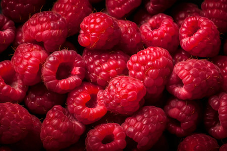 Raspberries background. Ripe raspberries close up.の写真素材
