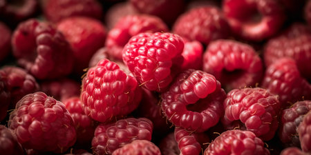 Raspberry background. Close-up of fresh raspberries.の写真素材