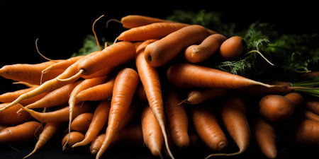Bunch of fresh carrots on black background, close-up.の写真素材