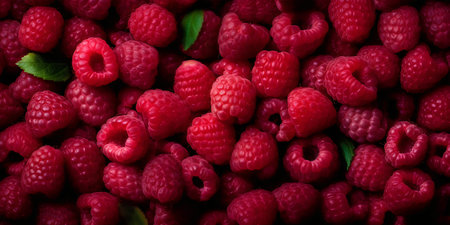 Raspberries background. Top view of fresh raspberries.の写真素材