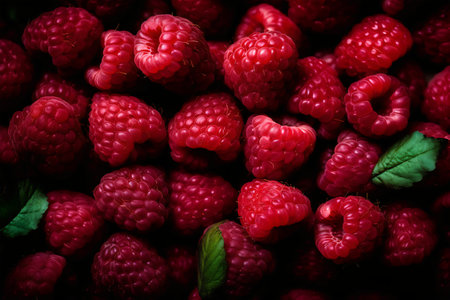 Raspberry background. Top view. Selective focus. Toned.の写真素材