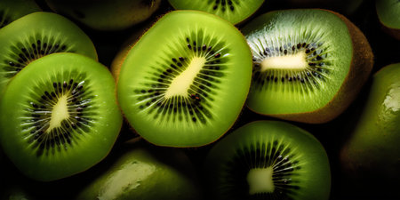 Kiwi fruit background. Close up of fresh kiwi fruit.の写真素材