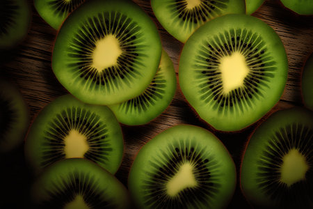 Kiwi fruit slices on a wooden background. Toned.の写真素材