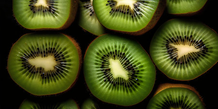 Kiwi fruit on a black background. Close up.の写真素材