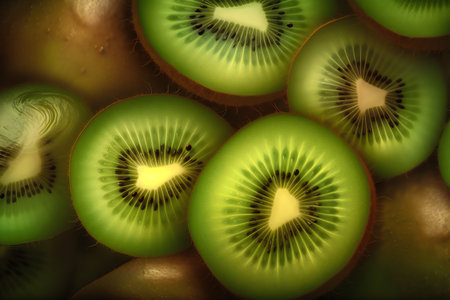 Kiwi fruit slices close-up for background. Toned.の写真素材