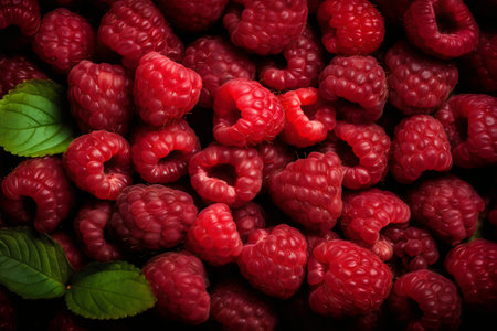 Raspberries background. Top view. Selective focus. Toned.の写真素材