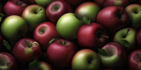 Red and green apples on a dark background. 3d illustration.の写真素材