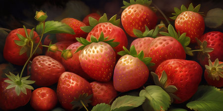 Strawberry background. Fresh strawberries on a dark background. Close up.の写真素材