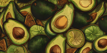 Avocado pattern. Avocado background. Vector illustration. Avocado texture.の写真素材