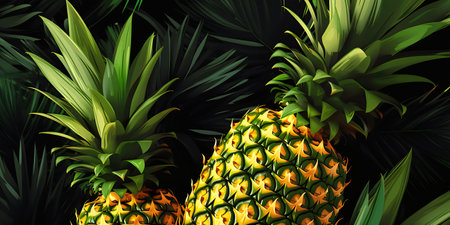 Pineapple tropical background. Pineapples on black background. illustrationの写真素材
