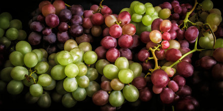 bunch of fresh grapes on a black background, close-upの写真素材