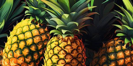 Pineapples on a dark background. 3d illustration.の写真素材