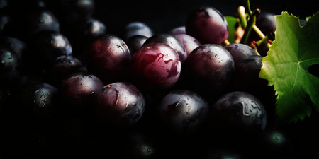 Bunch of grapes on dark background. Selective focus. Toned.の写真素材