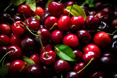 Cherries on a dark background. Selective focus. Toned.の写真素材