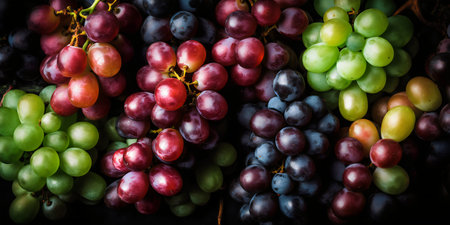 Bunch of grapes on a black background. Selective focus.の写真素材