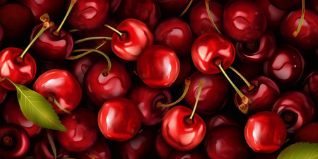 Cherries background. Top view. 3d render, 3d illustration.の写真素材