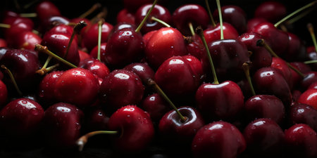 Cherries on a dark background. Selective focus. Toned.の写真素材