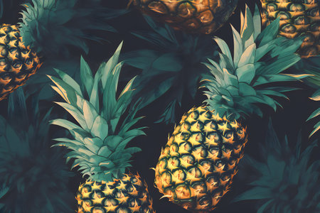Pineapples on a dark background. Vintage style toned pictureの写真素材