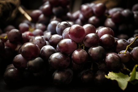 Bunch of grapes on a dark background. Selective focus. Toned.の写真素材