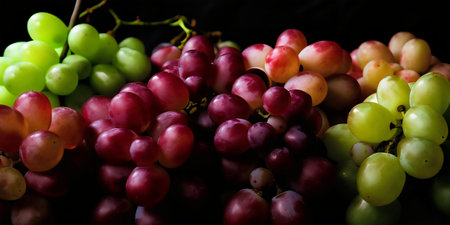 Bunch of grapes on a black background. Selective focus.の写真素材