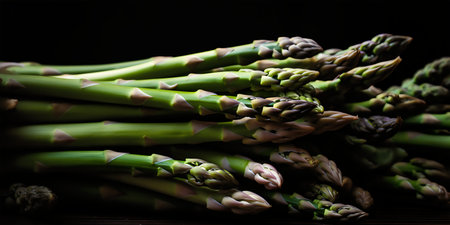 Bunch of fresh green asparagus spears on black background.の写真素材