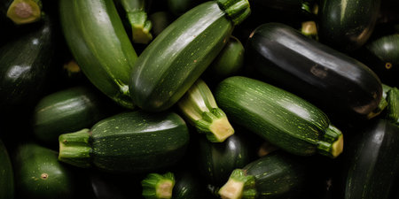 Fresh zucchini for sale at the farmers market. Close-up.の写真素材