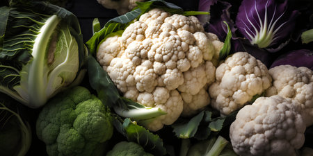 Cauliflower background. Different types of cauliflowers. Cauliflower background.の写真素材