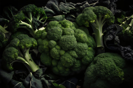 Broccoli on the black background. Selective focus. Toned.の写真素材
