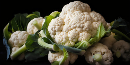 Cauliflower on a black background, close-up, selective focusの写真素材