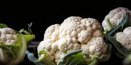 Cauliflower on a black background. Selective focus. Shallow depth of fieldの写真素材