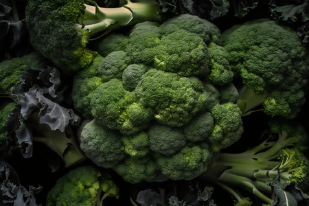 Fresh green broccoli on black background, top view. Healthy food conceptの写真素材