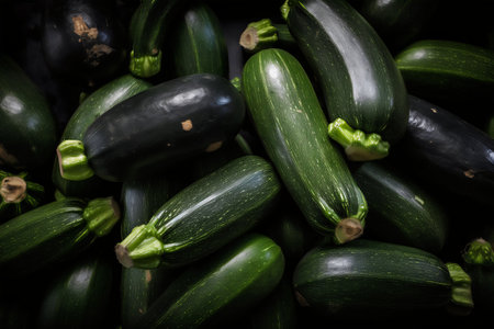 Fresh zucchini on display at the farmers market. Toned.の写真素材