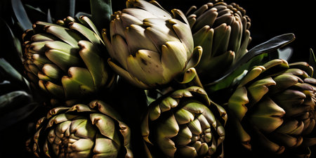 Artichoke flowers on a dark background. Selective focus.の写真素材