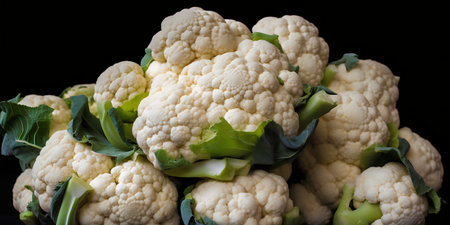 Cauliflower on a black background. Vegetables for cooking.の写真素材
