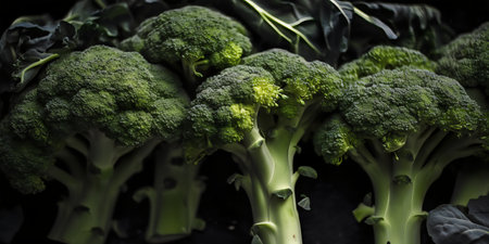 Fresh green broccoli on a black background. Selective focus. Close up.の写真素材