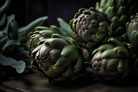 artichokes on a wooden table, still life, selective focusの写真素材