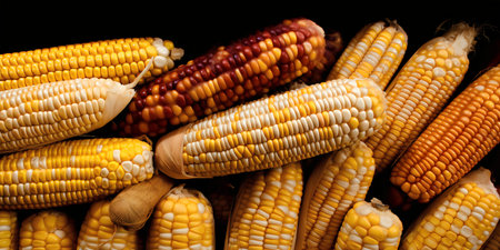 Dried corn cobs on a black background. Close-up.の写真素材