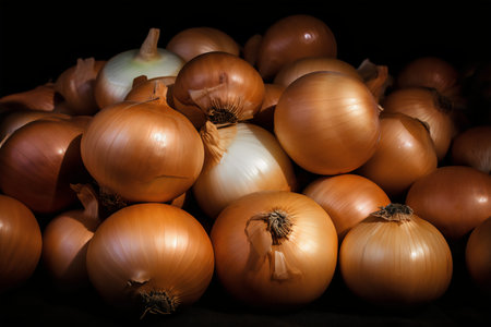 onions on a black background, close-up, selective focusの写真素材