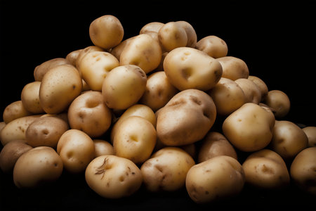 Potatoes on a black background. Studio shot. Toned.の写真素材