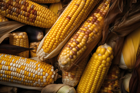 Fresh corn on cobs as background, closeup. organic foodの写真素材