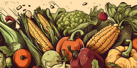 Vegetables hand drawn background. Vector illustration for your design.の写真素材