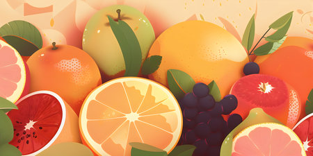 Fruit background with oranges and grapefruits. Vector illustration.の写真素材