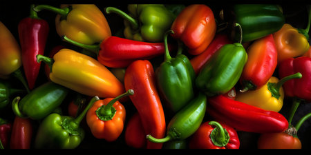 Colorful paprika background. Red, green and yellow peppers.の写真素材