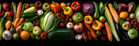Fruits and vegetables as a background, top view, copy spaceの写真素材