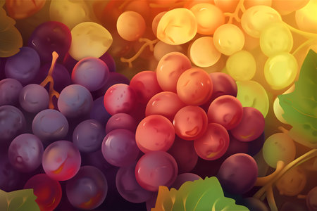 Red and yellow grapes on a dark background. 3d illustration.の写真素材