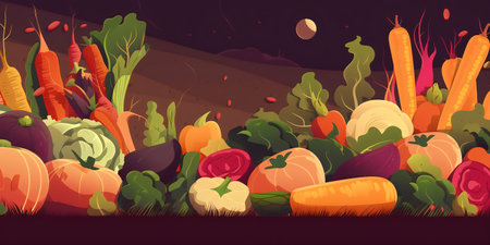 Vegetables in the field. Vector illustration in cartoon style.の写真素材