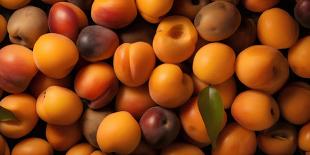 Fresh apricots and plums as a background, top viewの写真素材