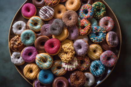 assorted donuts with chocolate frosted, pink glazed and sprinkled donuts.の写真素材