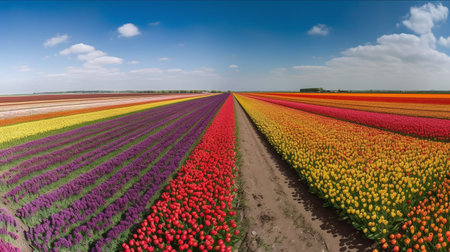 Colorful tulip fields in the Netherlands. Spring landscape panoramaの写真素材